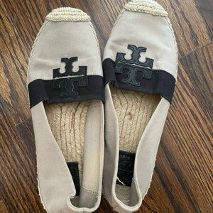 Tory Burch Cream and Black Espadrilles with Chic Design! Comes with box